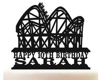 Personalised Acrylic Roller Coaster Fairground Amusement Park Birthday Cake Topper Decoration