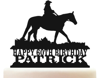 Personalised Acrylic Cowboy On Horseback Cake Topper Decoration