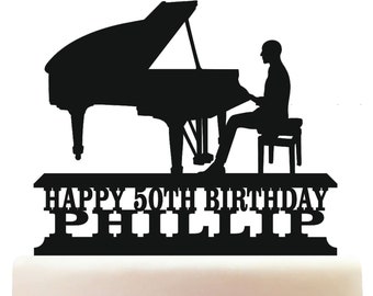 Personalised Acrylic Man Playing Piano Birthday Cake Topper Decoration