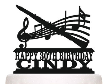 Personalised Acrylic Clarinet Musical Notes Birthday Cake Topper Decoration