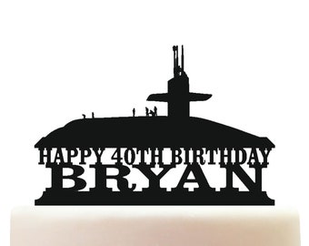 Personalised Acrylic Navy Submarine Birthday Cake Topper Decoration Ref 2