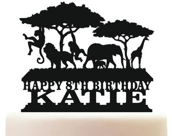 Personalised Acrylic Jungle Animals Cake Topper Decoration Ref 2