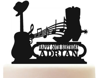 Personalised Acrylic Country And Western Music Birthday Cake Topper Decoration