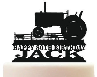 Personalised Acrylic Vintage Farm Tractor Birthday Cake Topper Decoration