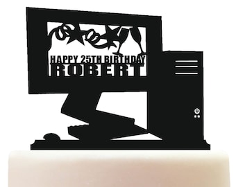 Personalised Acrylic Personal Computer Desktop PC Birthday Cake Topper Decoration