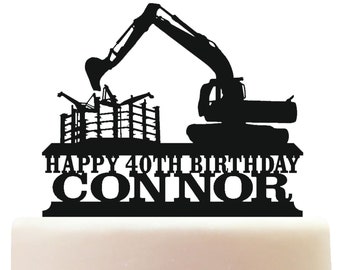 Personalised Acrylic Excavator Digger Construction Birthday Cake Topper Decoration