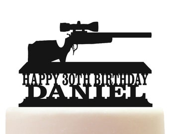 Personalised Acrylic Hunting Rifle Birthday Cake Topper Decoration