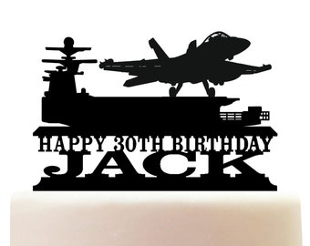 Personalised Acrylic Navy Fighter Plane Aircraft Carrier Base Birthday Cake Topper Decoration