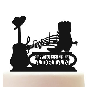 Personalised Acrylic Country And Western Music Birthday Cake Topper Decoration