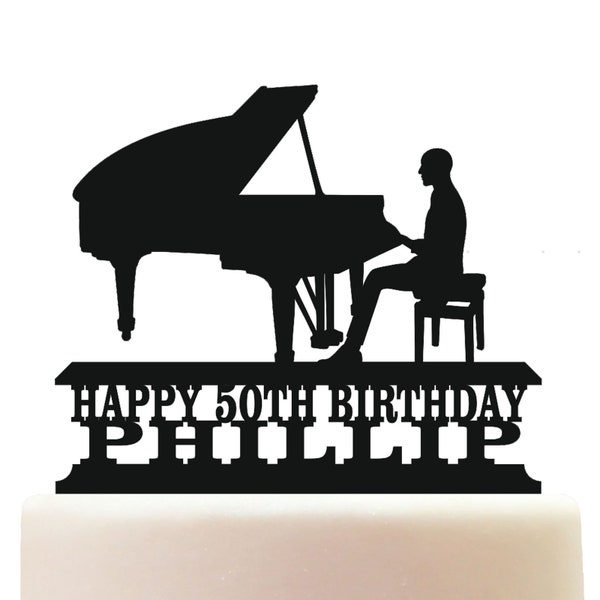Personalised Acrylic Man Playing Piano Birthday Cake Topper Decoration