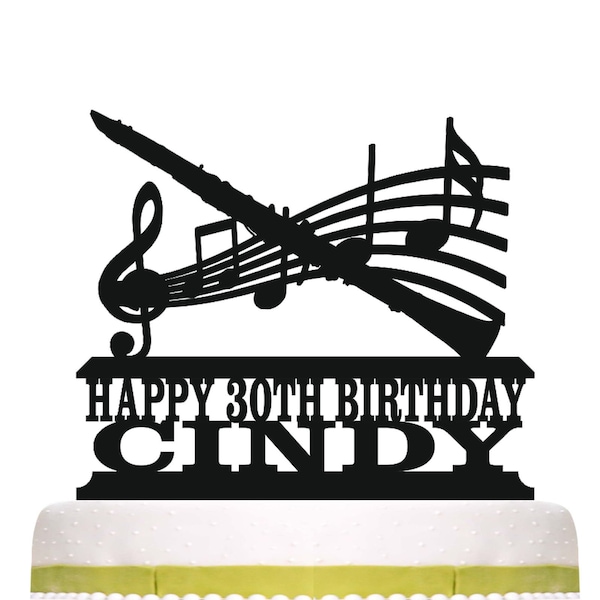 Personalised Acrylic Clarinet Musical Notes Birthday Cake Topper Decoration