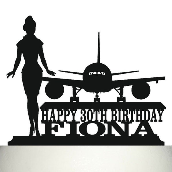 Personalised Acrylic Flight Attendant Cabin Crew Airline Birthday Cake Topper Decoration Ref 2