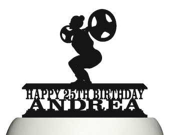 Personalised Acrylic Powerlifting Squat Womens Birthday Cake Topper