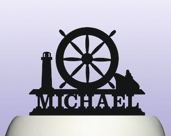 Personalised Acrylic Vintage Nautical Ships Wheel Cake Topper Souvenir
