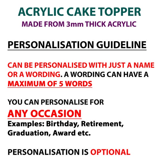 Personalised Acrylic Bowls Birthday Keepsake Cake Topper Decoration 