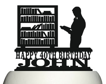 Personalised Acrylic Male Librarian Theme Library Birthday Cake Topper Decoration