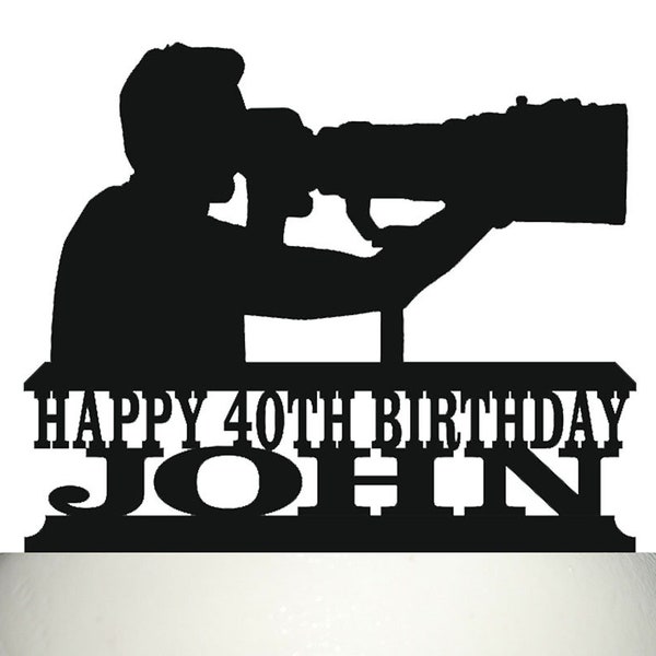 Personalised Acrylic Male Photographer Camera Zoom Lens Birthday Cake Topper Decoration