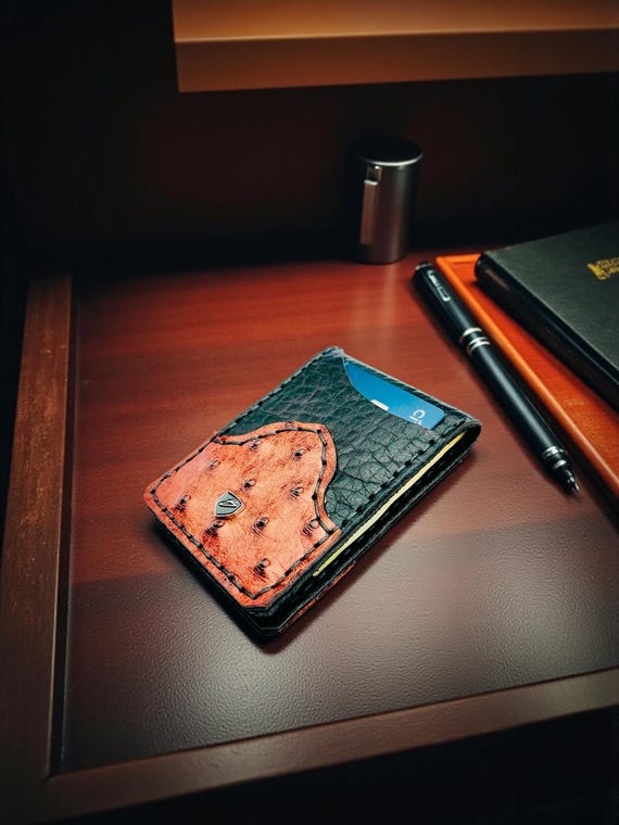 Handmade Ostrich Leather Minimalist Wallet with RFID Blocking