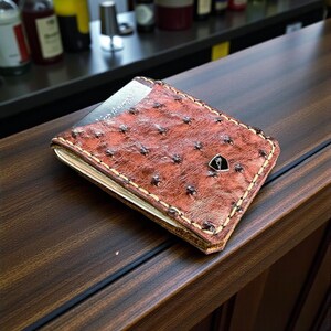 Custom Handmade Ostrich & Bison Leather Money Clip Wallet imagem 6