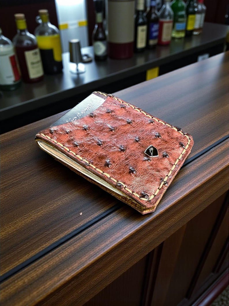 Custom Handmade Ostrich & Bison Leather Money Clip Wallet imagem 6