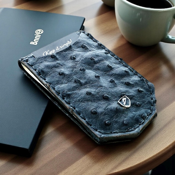 Custom Handmade Ostrich & Bison Leather Money Clip Wallet: RFID Blocking