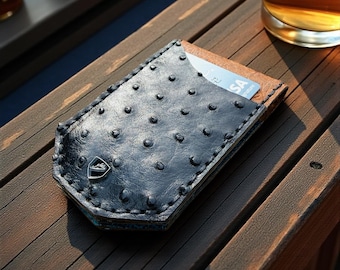 Ostrich Leather Money Clip Wallet | Minimalist Front Pocket Exotic Wallet