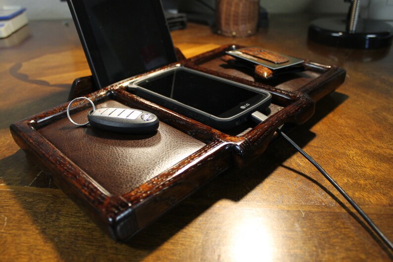 Valet Phone Stand Genuine Leather Oak Valet Leather Valet Etsy