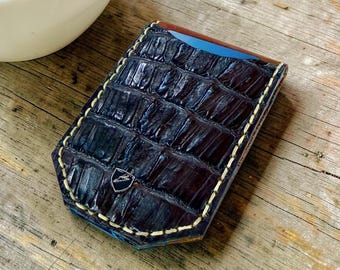Hornback Crocodile & Turquoise Ostrich Bifold Wallet | Magnetic Closure | Handcrafted in USA