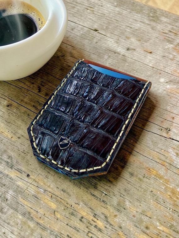 Hornback Crocodile & Turquoise Ostrich Bifold Wallet | Magnetic Closure | Handcrafted in USA