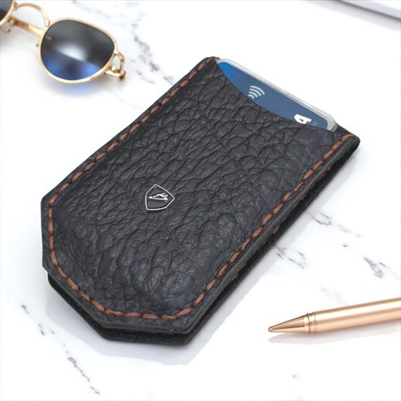 Shrunken Genuine Leather Magnetic Money Clip Wallet: RFID Protected