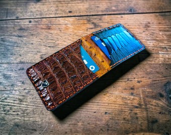 Cognac Crocodile Ostrich Slim Magnetic Money Clip Wallet