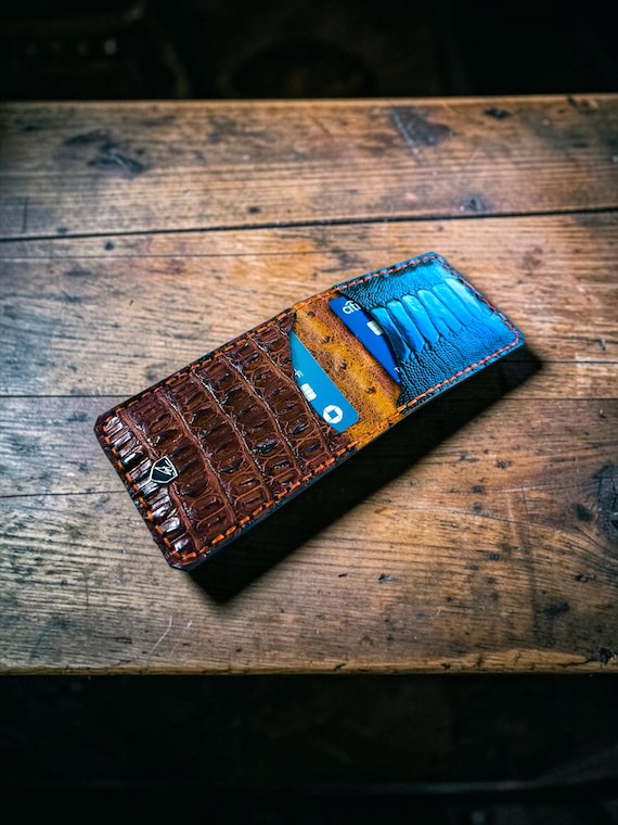 Cognac Crocodile Ostrich Slim Magnetic Money Clip Wallet