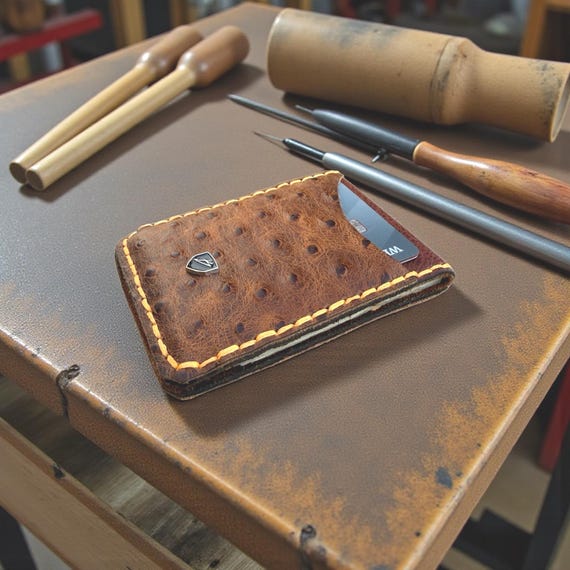 Custom Handmade Embossed Ostrich Money Clip Wallet: RFID Blocking