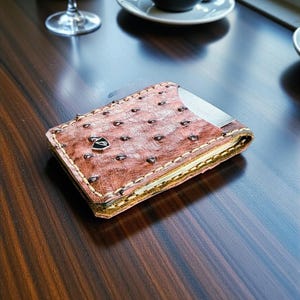 Custom Handmade Ostrich & Bison Leather Money Clip Wallet imagem 3