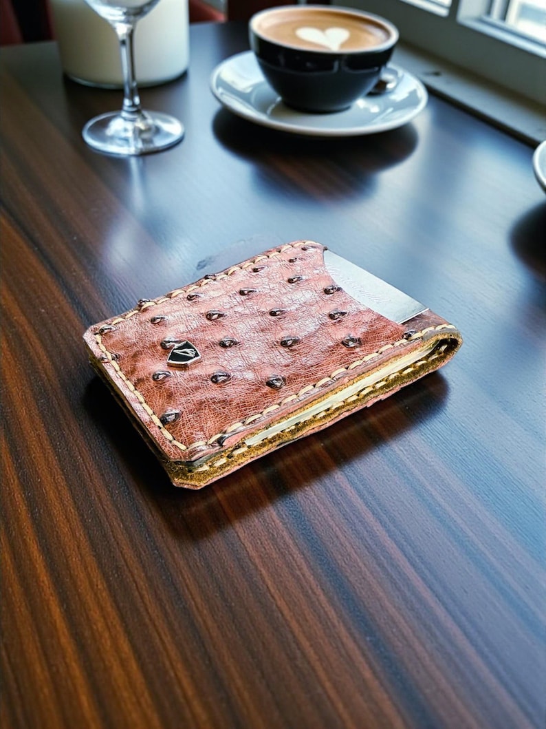 Custom Handmade Ostrich & Bison Leather Money Clip Wallet imagem 3