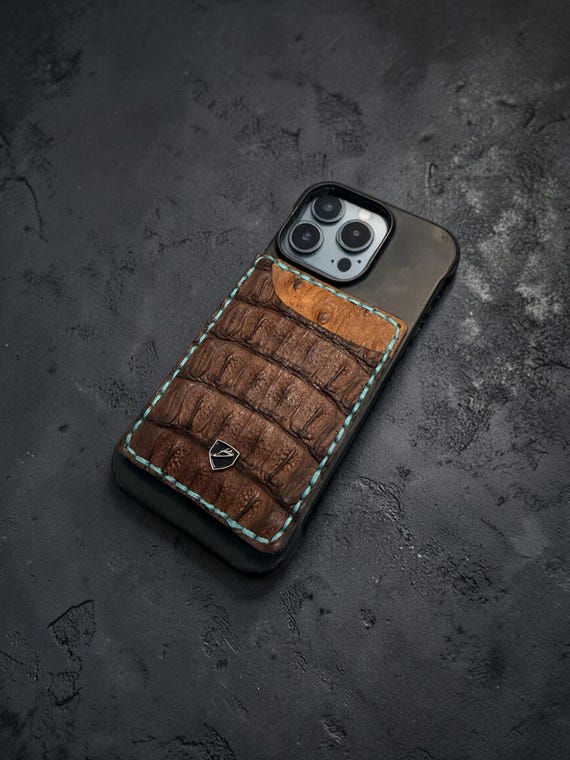 Handcrafted Nile Crocodile MagSafe Wallet - Exotic Ostrich Leather Card Holder - Luxury iPhone Accessory