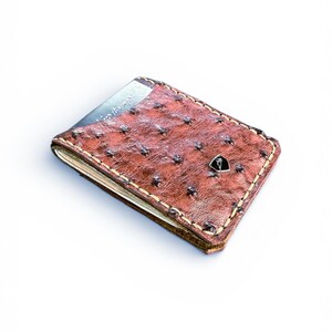 Custom Handmade Ostrich & Bison Leather Money Clip Wallet imagem 5