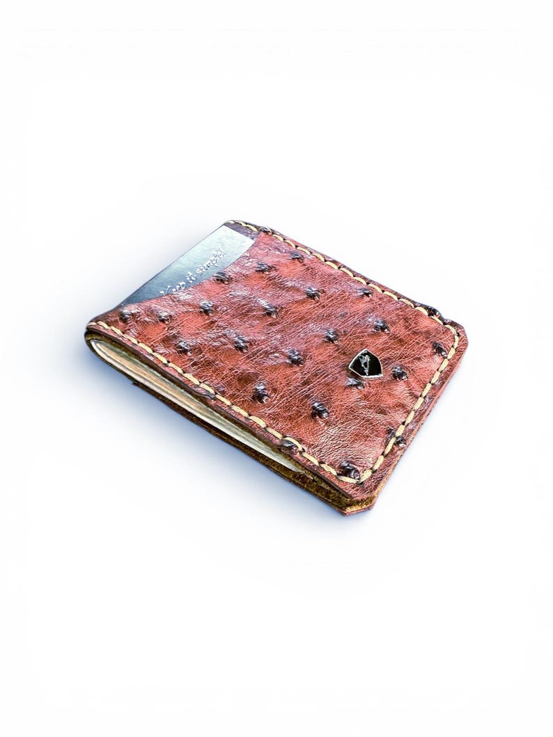 Custom Handmade Ostrich & Bison Leather Money Clip Wallet imagem 5