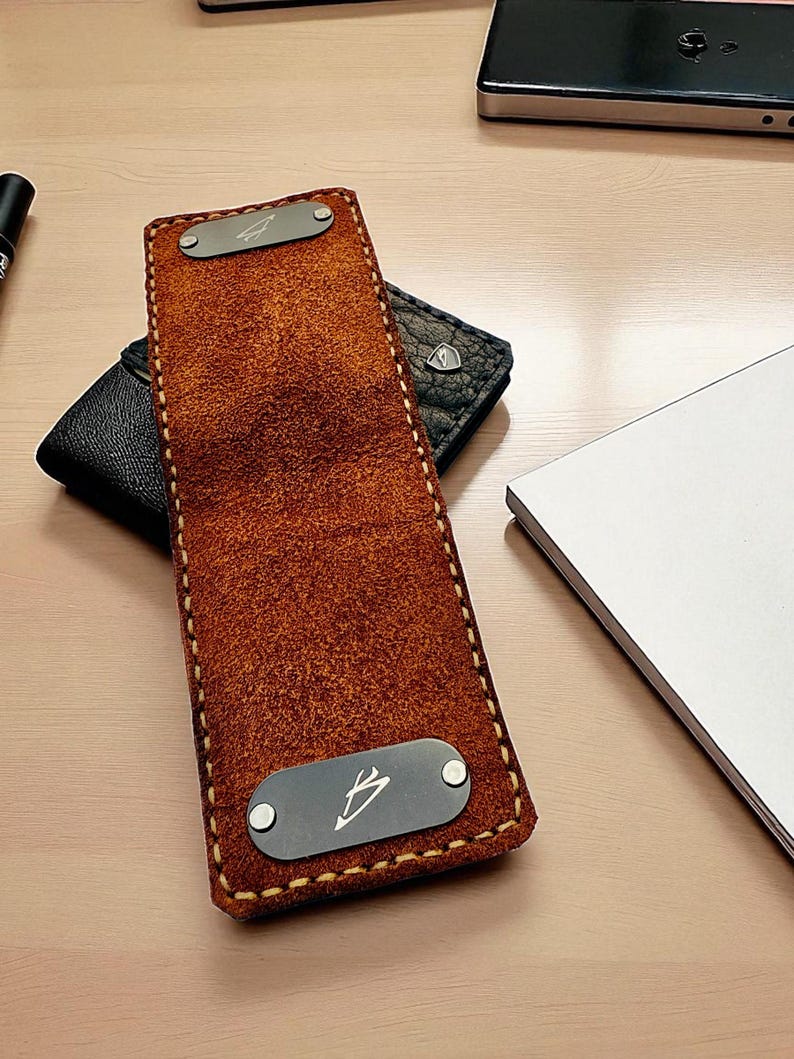 Custom Handmade Ostrich & Bison Leather Money Clip Wallet imagem 8
