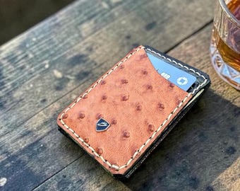 Handcrafted Ostrich Leather Card Holder: Dual-Exotic Minimalist Wallet