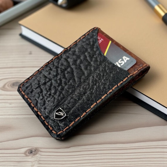 Shrunken Leather Minimalist Money Clip Wallet: RFID Blocking