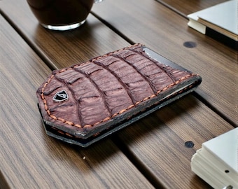 Genuine Hornback Crocodile and Ostrich front pocket wallet