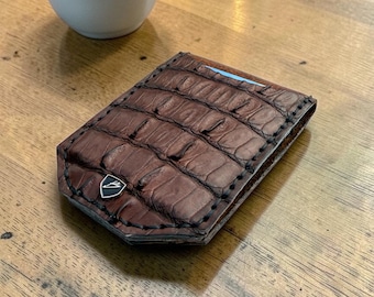 Handmade Cognac Crocodile Ostrich Bifold Wallet – Slim Exotic Leather Men's USA