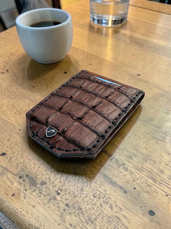 Handmade Cognac Crocodile Ostrich Bifold Wallet – Slim Exotic Leather Men's USA