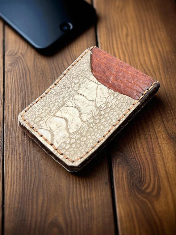 Handmade Ostrich Leather Wallet: Minimalist Money Clip, RFID Blocking