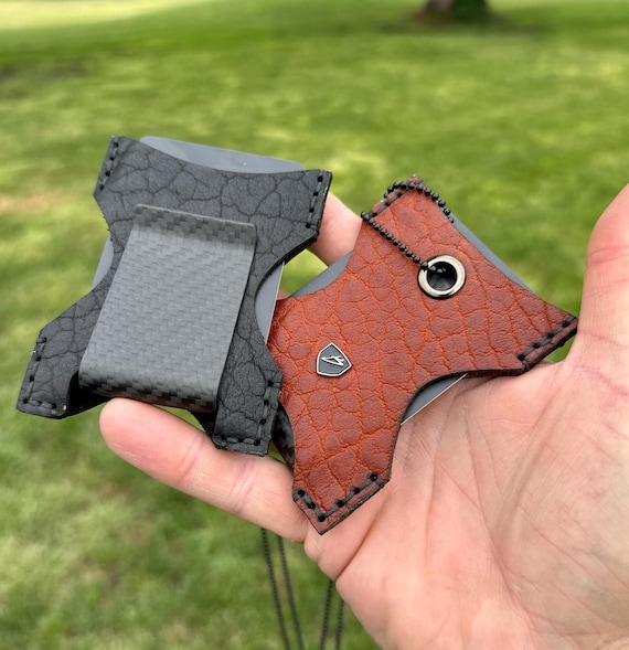 Shrunken Bison Leather Dog Tag Wallet: Carbon Fiber Money Clip