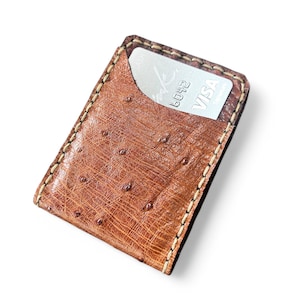 Cartera de piel de avestruz de primera calidad hecha a mano / Cartera minimalista / Cartera hecha a mano / Cartera cosida a mano / Cartera de hombre / Cartera minimalista