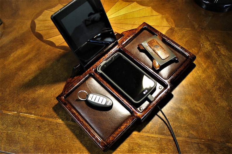 Valet Phone Stand Genuine Leather Oak Valet Leather Valet Etsy