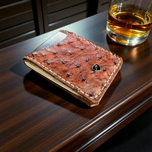 Custom Handmade Ostrich & Bison Leather Money Clip Wallet imagem 1