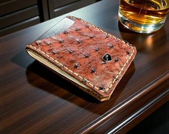 Custom Handmade Ostrich & Bison Leather Money Clip Wallet